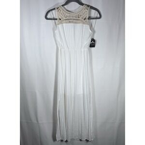 Cloth & People Dress Women's Medium White Maxi Sleeveless Boho Crochet‎ Gauzy